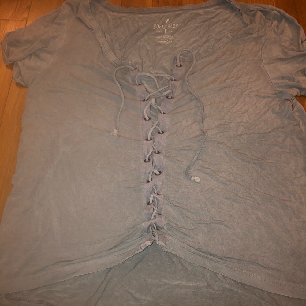 Blue-ish/grey lace-up top